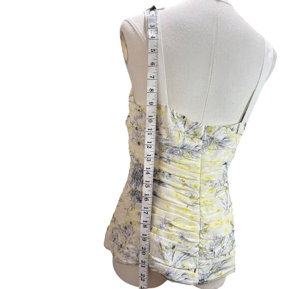 Cinq à Sept Floral Silk Bustier Top Size M – Ruched Yellow & Blue Camisole - Picture 2 of 8